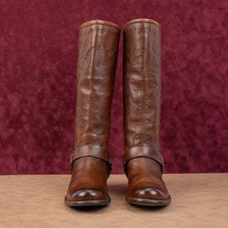 Frye Wmn Phillip Moto Back Zip Dark Brown Leather Harness Moto Riding Boots 6.5