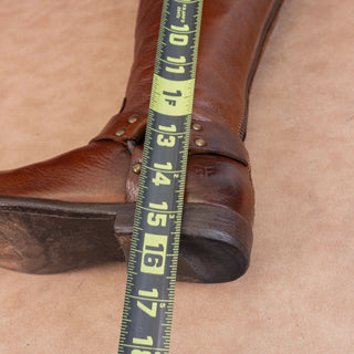 Frye Wmn Phillip Moto Back Zip Dark Brown Leather Harness Moto Riding Boots 6.5