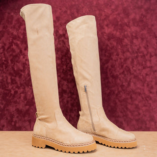 Vince Camuto Women Melleya Beige Fabric Party Festival OTK Lug Boots sz 11