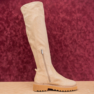 Vince Camuto Women Melleya Beige Fabric Party Festival OTK Lug Boots sz 11