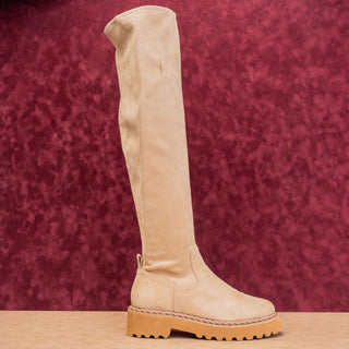 Vince Camuto Women Melleya Beige Fabric Party Festival OTK Lug Boots sz 11