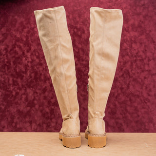 Vince Camuto Women Melleya Beige Fabric Party Festival OTK Lug Boots sz 11