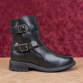 BOC Women Black Black Vegan Leather Moto Biker Boots sz 7.5