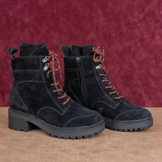 Zodiac Wmn Black Suede Water repellent Festival Party Ankle Combat Boots sz 8.5