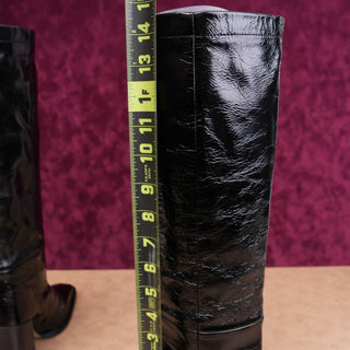 Topshop Women Black Leather Vintage retro 90s Square Festival Boots 8US EUR38