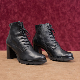 Paul Green Women Black Leather Granny Victorian Lace-up Ankle Boots 9.5US AUS 7