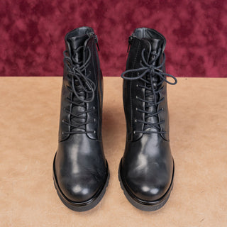 Paul Green Women Black Leather Granny Victorian Lace-up Ankle Boots 9.5US AUS 7