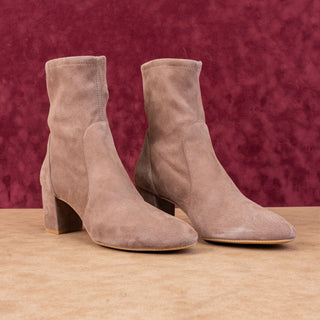 Stuart Weitzman Women Flareblock 60 Taupe Suede Slip-on Ankle Dress Boots sz 8.5