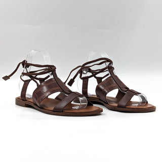 Naturalizer Women Brown Crocco Leather Fayee Flat Sandals Size 8W