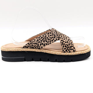 Stuart Weitzman Women Roza Platform Leopard Leather Slip Sandals Size 8