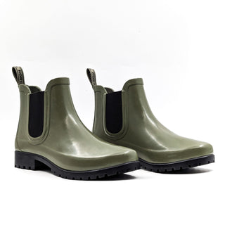 Michael Kors Women Green Olive Tillie Rubber Rain Chelsea Boots size 9