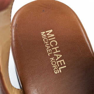 Michael Kors Wmn Marlon Haircalf Leather Brown Platform Buckle Sandals size 10