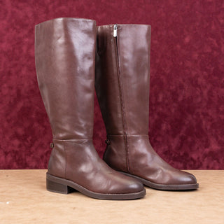 Sam Edelman Women Mable Zip Dark Brown Leather Riding Wide Calf Tall Boots 8.5