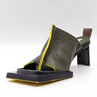 Miista Madoka Green Olive Leather Thong Square Sandals 10.5US EUR41