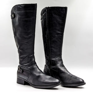 Born Women Cupra Black Leather Strappy Wide Calf Round Riding Boots size 7