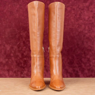 Marc Fisher Women Gab Brown Leather Dress Fashion Heel Knee Boots sz 7.5