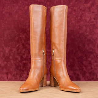 Marc Fisher Women Gab Brown Leather Dress Fashion Heel Knee Boots sz 7.5