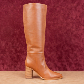 Marc Fisher Women Gab Brown Leather Dress Fashion Heel Knee Boots sz 7.5