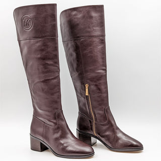 Michael Kors Women Dylyn MK Logo Leather Maroon Knee Boots 5.5