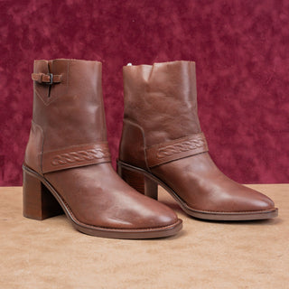 Aquatalia Women Boho Cottage Brown Leather Slip Chunky Heel Ankle Boots sz 9.5