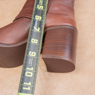 Aquatalia Women Boho Cottage Brown Leather Slip Chunky Heel Ankle Boots sz 9.5
