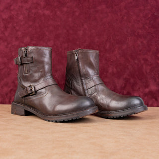 Vintage Foundry Women Umay Festival Moto Biker Brown Leather Ankle Boots sz 10