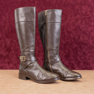 Michael Kors Women Bryce Black Brown Leather Riding Equestrian Knee Boots sz 8.5