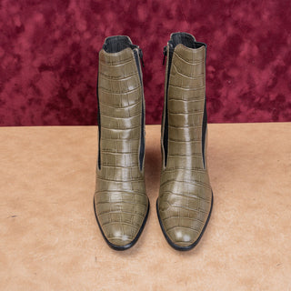 Jeffrey Campbell Women Anitra Green Croc Leather Fashion Print Zip Party Boots 7