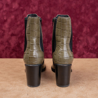 Jeffrey Campbell Women Anitra Green Croc Leather Fashion Print Zip Party Boots 7