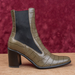 Jeffrey Campbell Women Anitra Green Croc Leather Fashion Print Zip Party Boots 7
