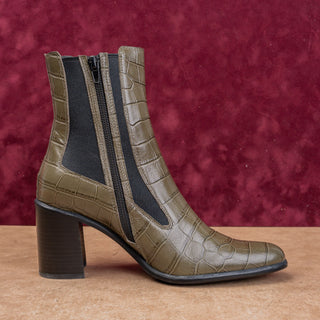 Jeffrey Campbell Women Anitra Green Croc Leather Fashion Print Zip Party Boots 7