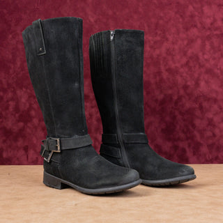 Clarks Women Plaza Steer Black Suede Comfortable Buckle Riding Tall Boots size 8