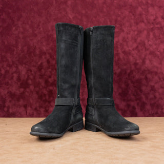 Clarks Women Plaza Steer Black Suede Comfortable Buckle Riding Tall Boots size 8