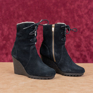Michael Kors Women Rory Faux Sherpa Black Suede Wedge Ankle Boots sz 6