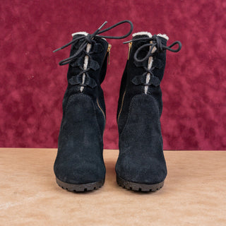 Michael Kors Women Rory Faux Sherpa Black Suede Wedge Ankle Boots sz 6