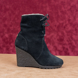 Michael Kors Women Rory Faux Sherpa Black Suede Wedge Ankle Boots sz 6