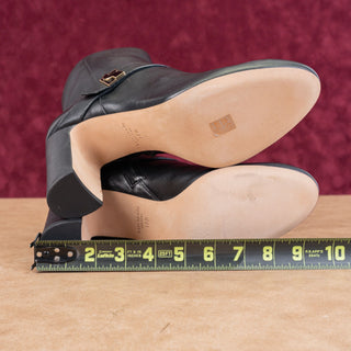 Kate Spade Women Dakota Black Leather Logo Zip Dress Block Heel Fashion Boots sz 10