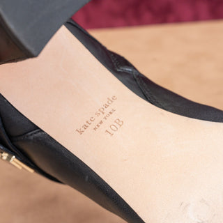 Kate Spade Women Dakota Black Leather Logo Zip Dress Block Heel Fashion Boots sz 10