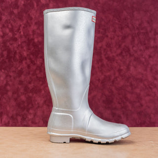 Hunter Women Original Cosmic Silver Glitter Rain Wellies Knee Boots 8US EUR39