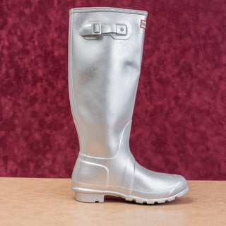 Hunter Women Original Cosmic Silver Glitter Rain Wellies Knee Boots 8US EUR39