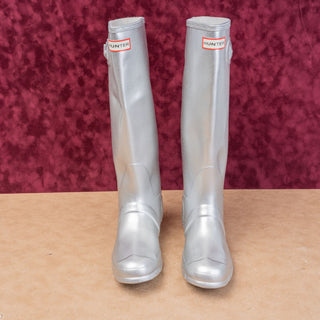 Hunter Women Original Cosmic Silver Glitter Rain Wellies Knee Boots 8US EUR39