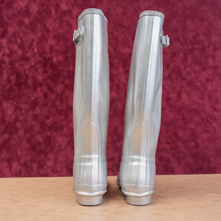 Hunter Women Original Cosmic Silver Glitter Rain Wellies Knee Boots 8US EUR39
