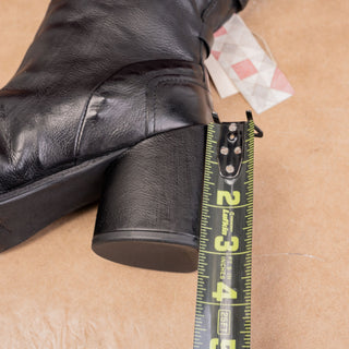 AS98 Women Ebby Black Leather Pointy Fashion Buckle Moto Boots 6-6.5 US EUR37