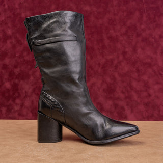 AS98 Women Ebby Black Leather Pointy Fashion Buckle Moto Boots 6-6.5 US EUR37
