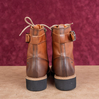 Pikolinos Women Vicar Brown Studded Strap Leather Combat Boots Sz 9.5US EUR 40