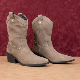 Lucky Brand Women Cesiet Grey Suede Studded Western Cowboy Zip Boots 7US EUR38