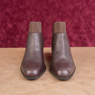 Naturalizer Women Brown Leather Stacked Heel Slip Wide Width Fashion Boots sz 9