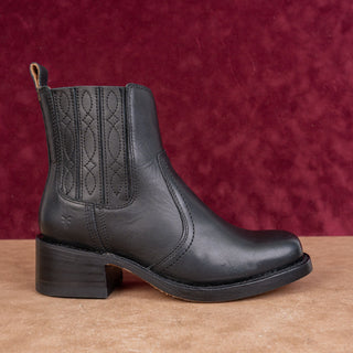 Frye Women Campus Low Chelsea Festival Black Leather Pull Ankle Boots sz 7.5