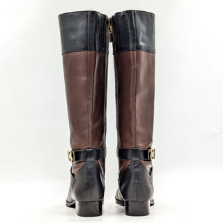 Michael Kors Women Bryce Black Brown Leather Riding Knee Boots sz 7.5