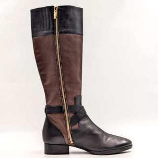 Michael Kors Women Bryce Black Brown Leather Riding Knee Boots sz 7.5